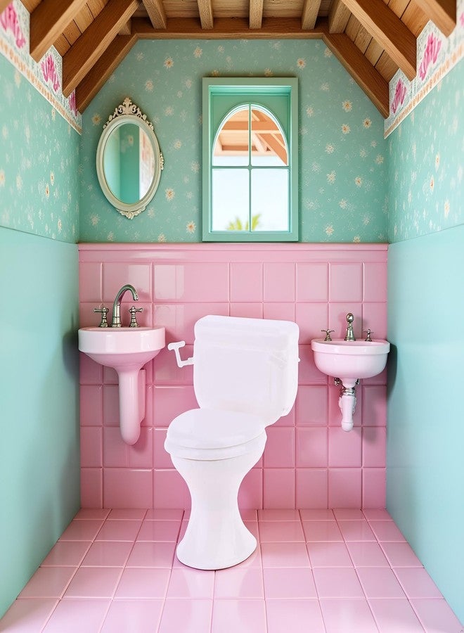 Jizlan White Toilet Dollhouse Miniature Furniture Vintage Bathroom Model Toilet Pretend Dollhouse Accessories - Image 3